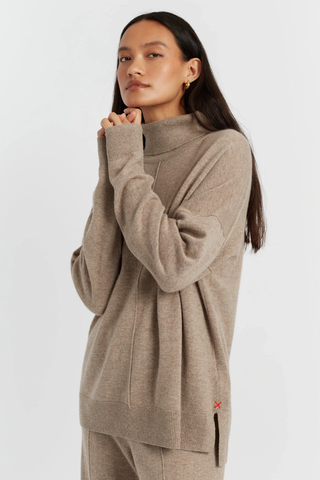 Warm-Oatmeal Wool-Cashmere Relaxed Rollneck Sweater image 1