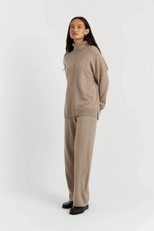 Warm-Oatmeal Wool-Cashmere Relaxed Rollneck Sweater image 2