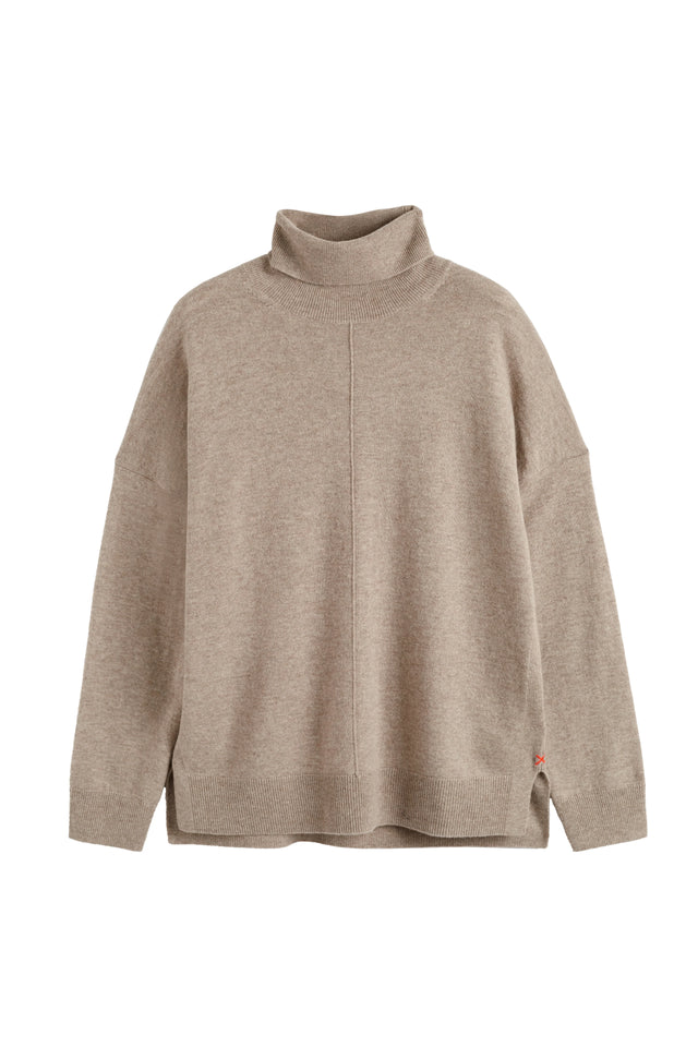 Warm-Oatmeal Wool-Cashmere Relaxed Rollneck Sweater image 4