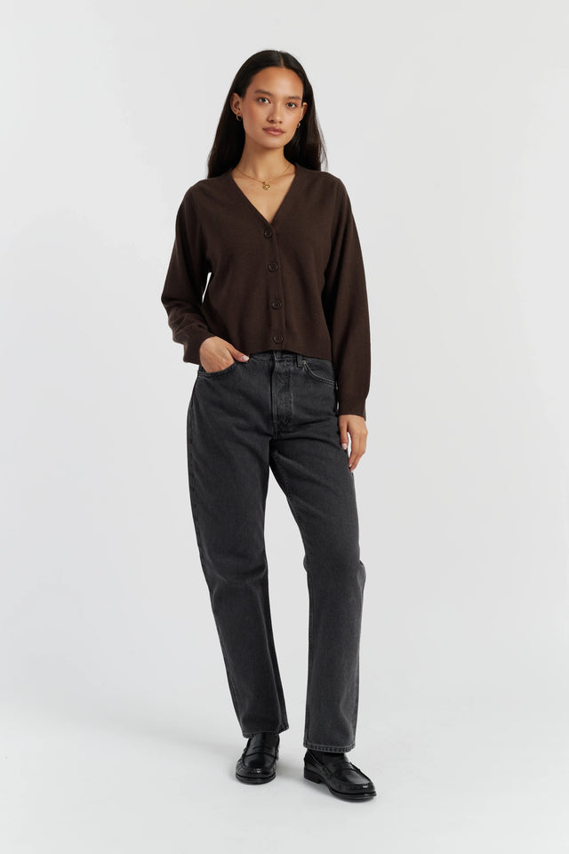 Chocolate Wool-Cashmere Cropped Cardigan image 2