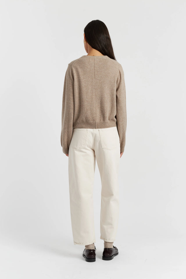 Warm-Oatmeal Wool-Cashmere Cropped Cardigan image 3