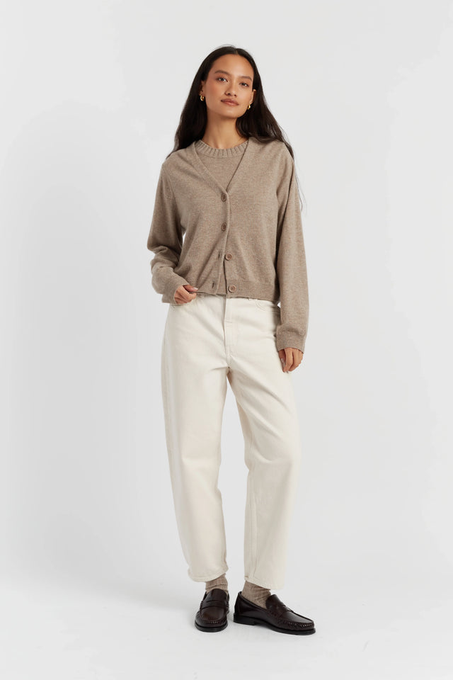 Warm-Oatmeal Wool-Cashmere Cropped Cardigan image 2