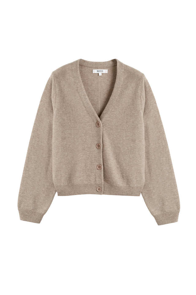 Warm-Oatmeal Wool-Cashmere Cropped Cardigan image 4