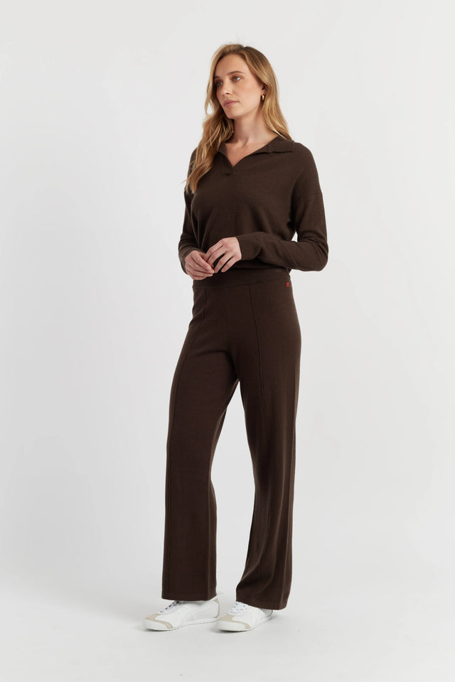 Chocolate Wool-Cashmere Wide-Leg Track Pants image 1