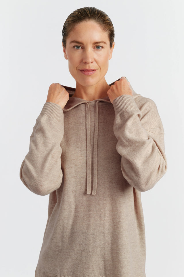 Warm-Oatmeal Wool-Cashmere Relaxed Hoodie image 1