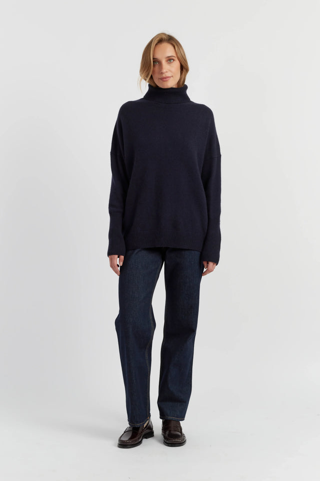Navy Pure Cashmere Rollneck Sweater image 8