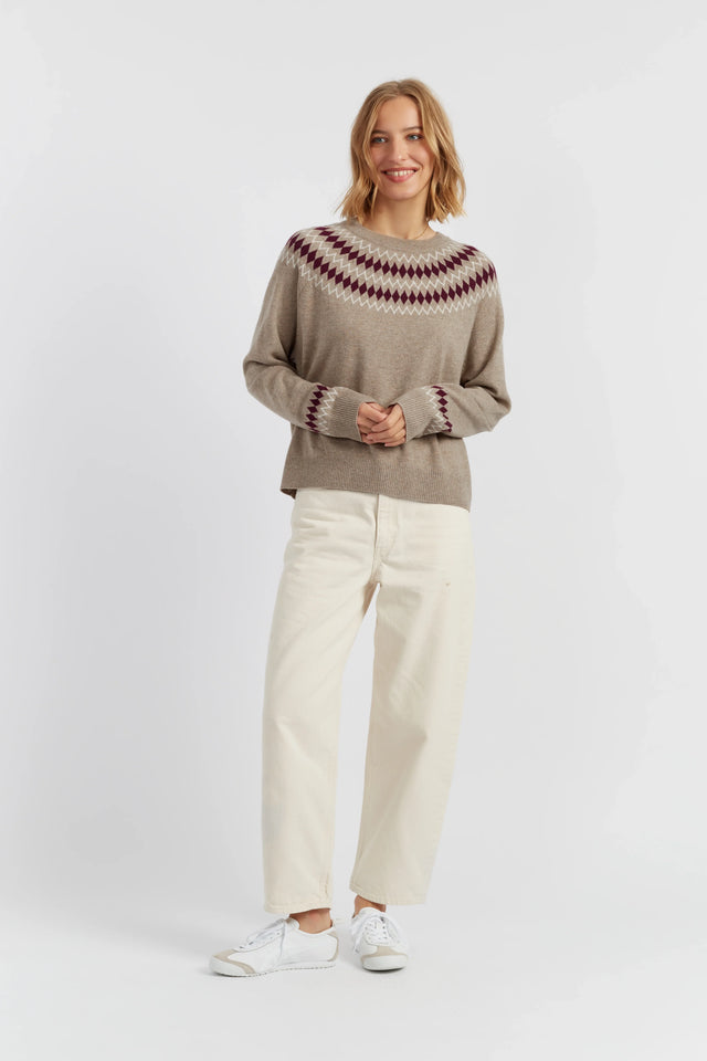 Warm-Oatmeal Wool-Cashmere Fair Isle Sweater image 2
