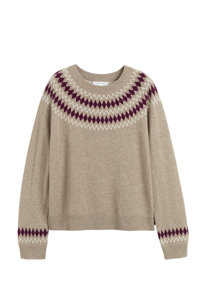 Warm-Oatmeal Wool-Cashmere Fair Isle Sweater image 4