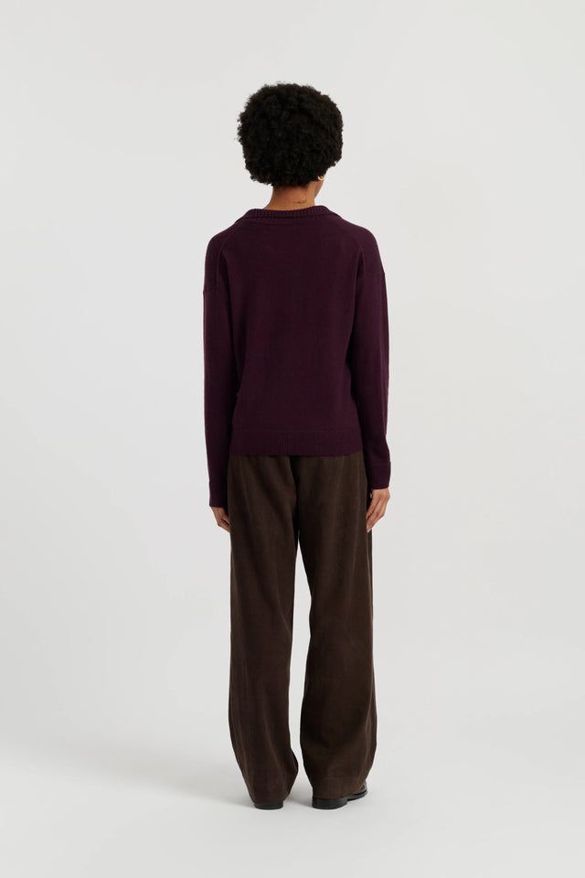 Aubergine Wool-Cashmere Collared Sweater image 3
