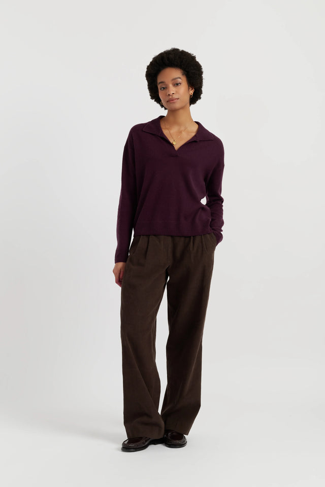 Aubergine Wool-Cashmere Collared Sweater image 2