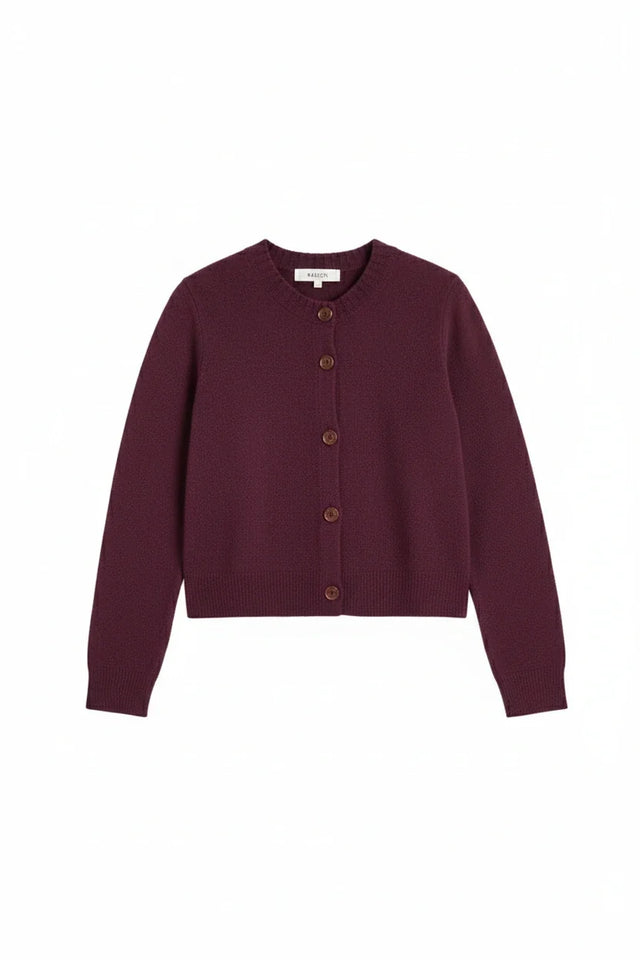 Aubergine Wool-Cashmere Crew Neck Cardigan image 5