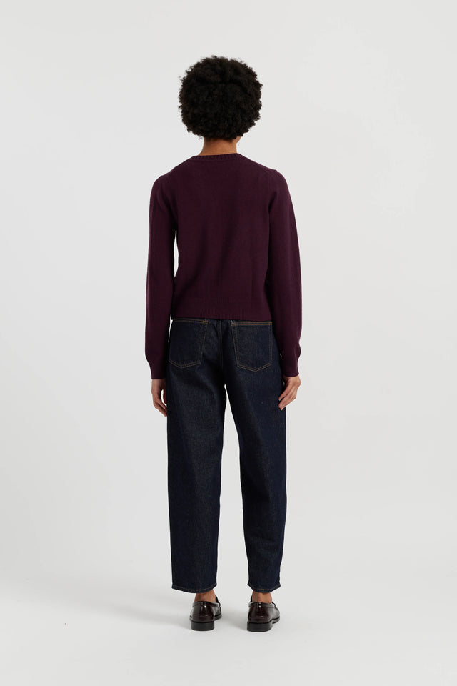 Aubergine Wool-Cashmere Crew Neck Cardigan image 3