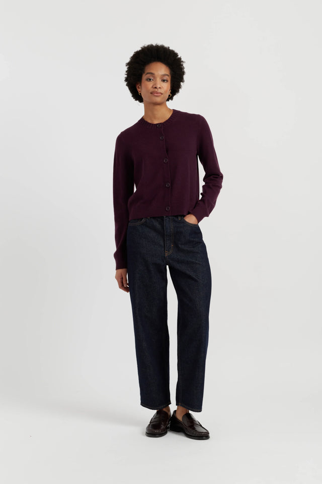 Aubergine Wool-Cashmere Crew Neck Cardigan image 2