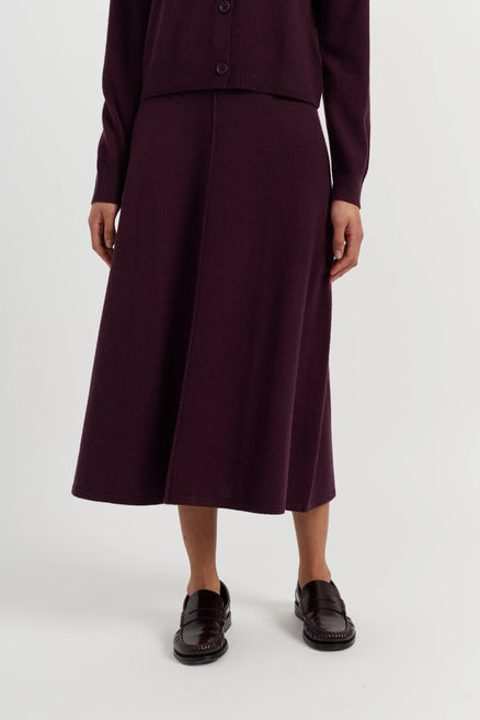 Aubergine Wool-Cashmere Midi Skirt