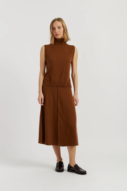 Toffee Wool-Cashmere Midi Skirt