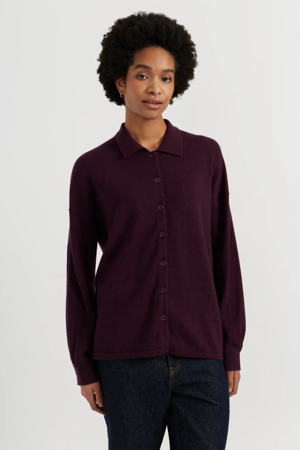 Aubergine Wool-Cashmere Relaxed Shirt