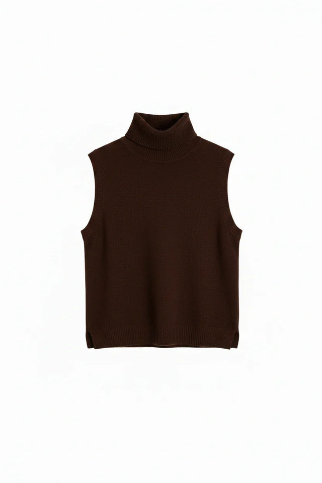 Chocolate Wool-Cashmere High-Neck Tank image 5