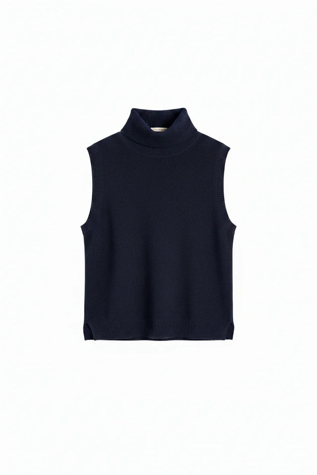 Navy Wool-Cashmere High-Neck Tank image 5