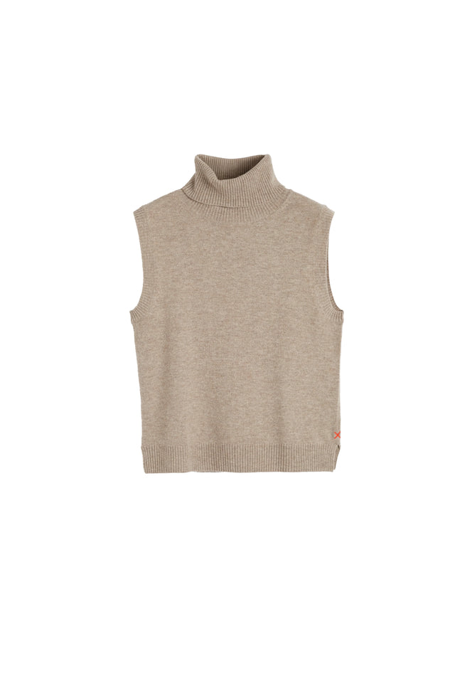 Warm-Oatmeal Wool-Cashmere High-Neck Tank image 6