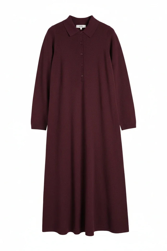 Aubergine Wool-Cashmere A-Line Polo Dress image 7