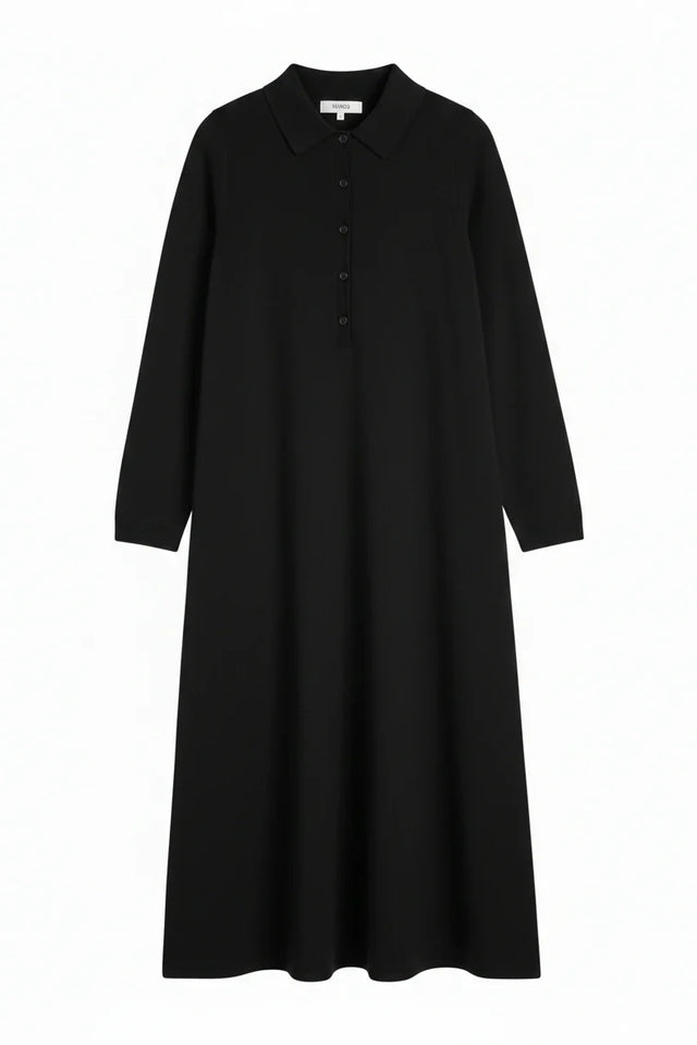 Black Wool-Cashmere A-Line Polo Dress image 6