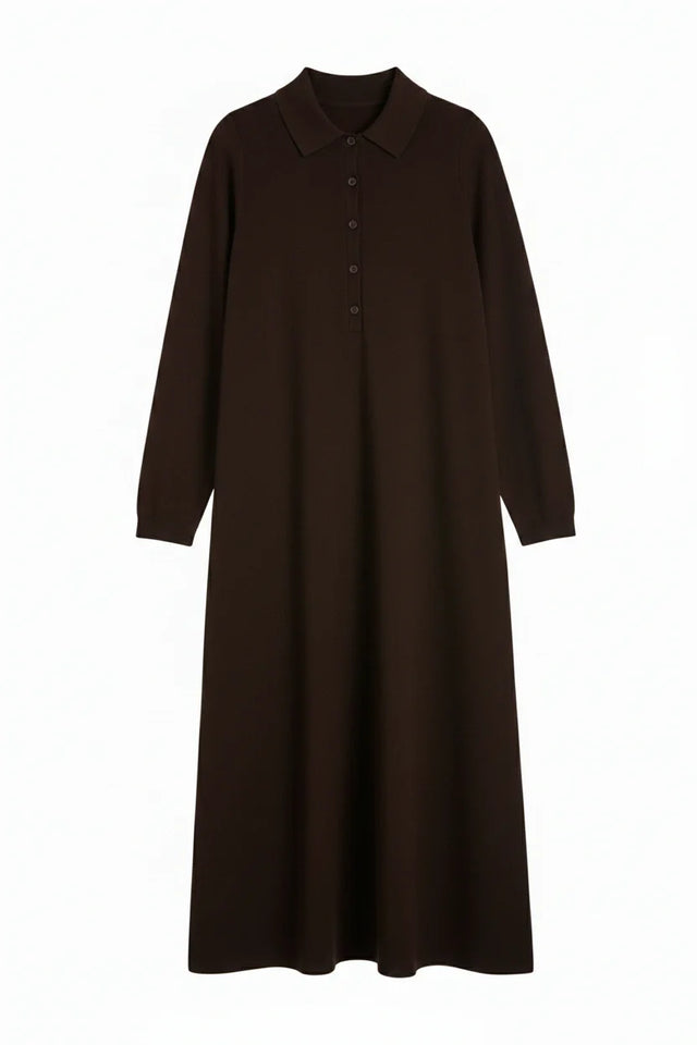 Chocolate Wool-Cashmere A-Line Polo Dress image 5