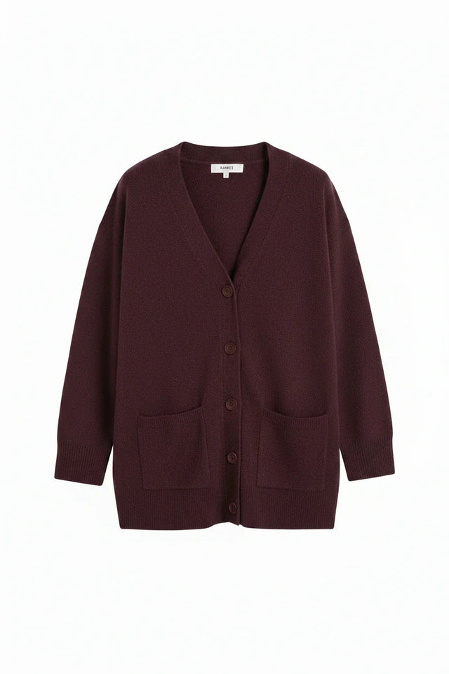 Aubergine Wool-Cashmere Long Cardigan image 6