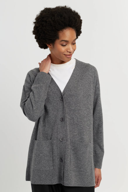 Grey Wool-Cashmere Long Cardigan