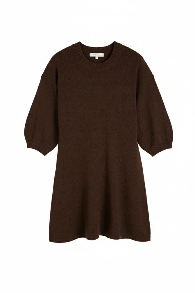 Chocolate Wool-Cashmere Wide-Sleeve Dress image 5