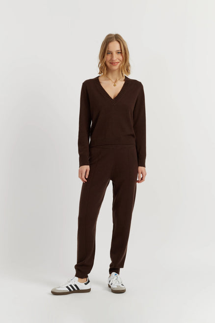 Chocolate Wool-Cashmere Cuffed Joggers