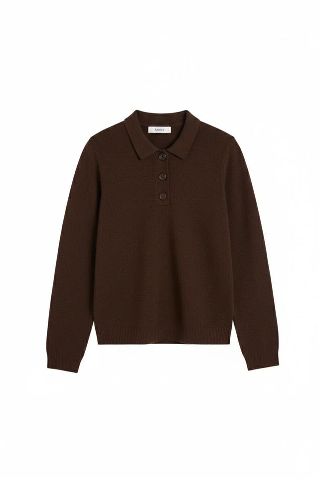 Chocolate Wool-Cashmere Polo Sweater image 5