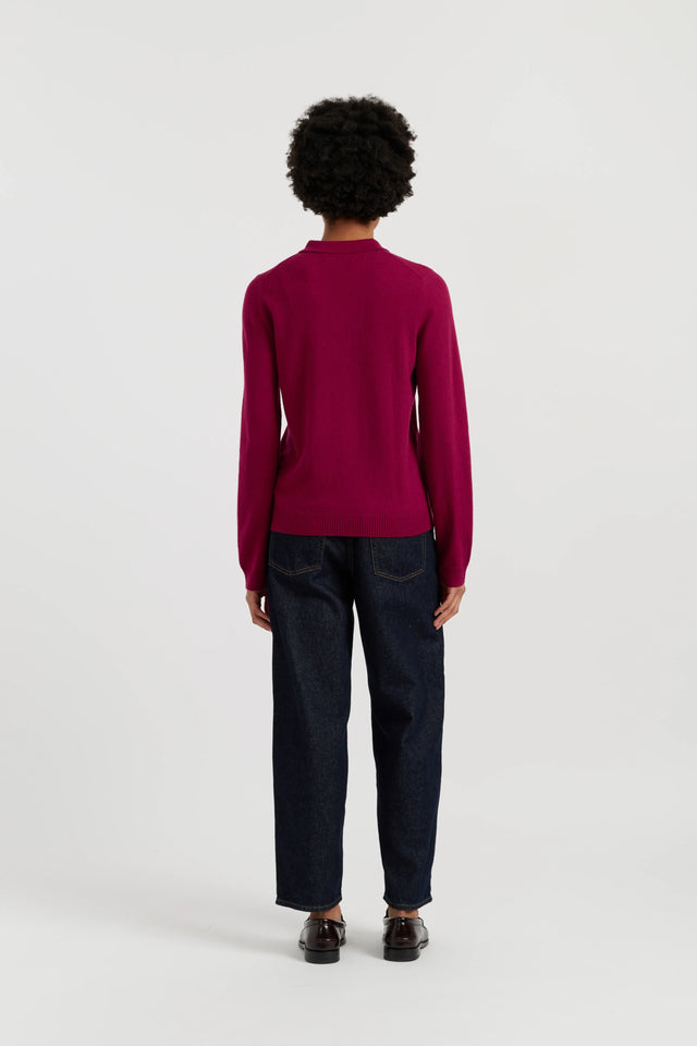 Cherry Wool-Cashmere Polo Sweater image 3