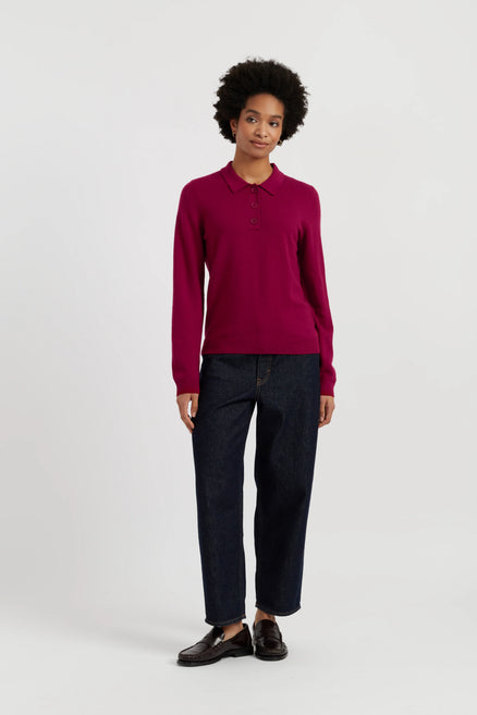 Cherry Wool-Cashmere Polo Sweater