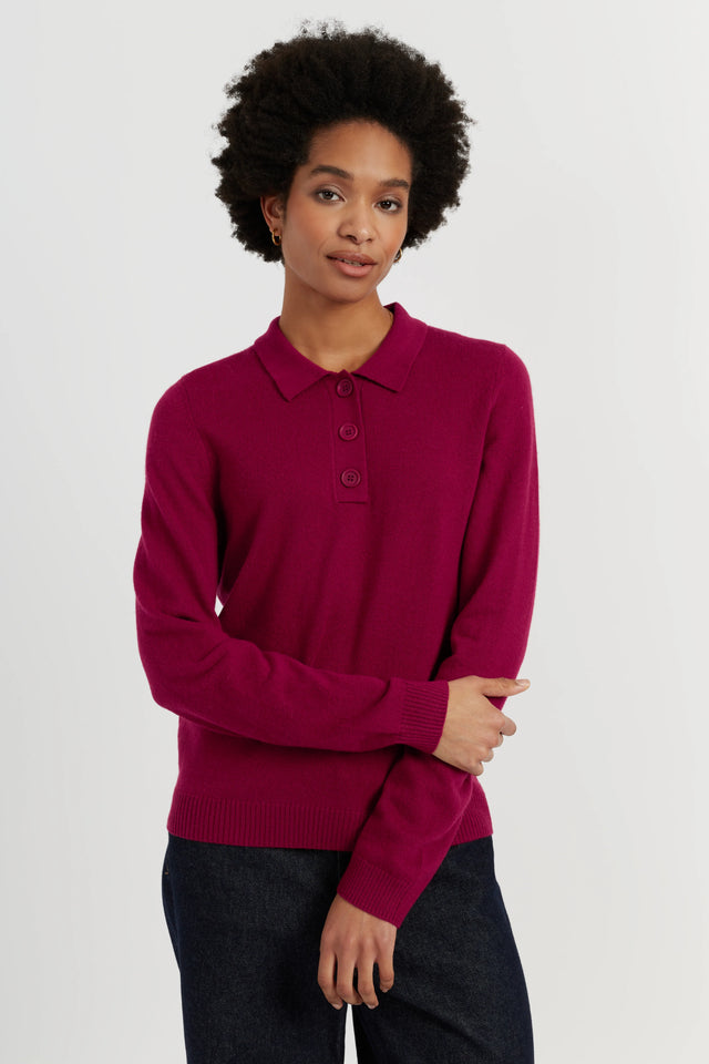 Cherry Wool-Cashmere Polo Sweater image 2