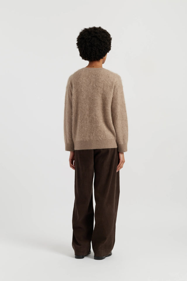 Warm-Oatmeal Brushed Cashmere Crew Neck Sweater image 3