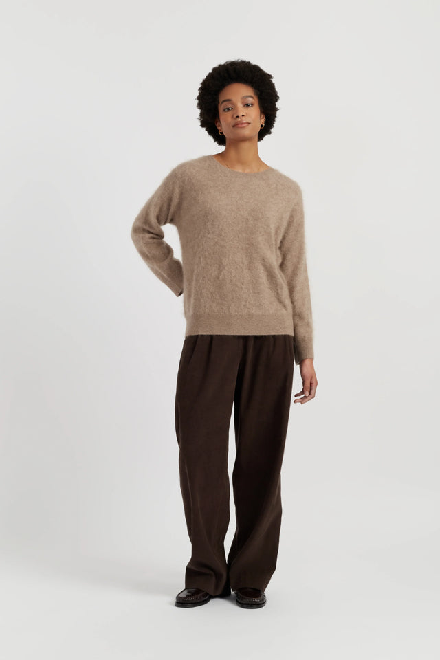 Warm-Oatmeal Brushed Cashmere Crew Neck Sweater image 2