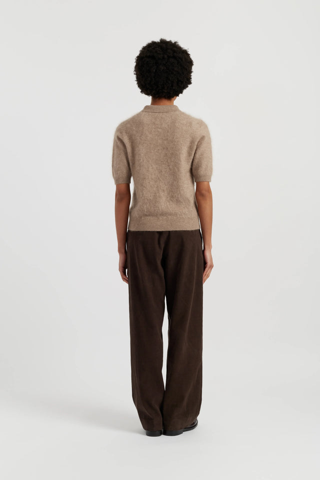 Warm-Oatmeal Brushed Cashmere Polo Tee image 3