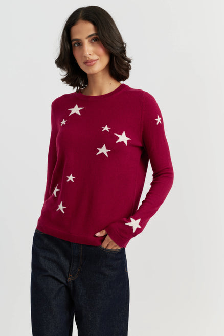 Cherry Wool-Cashmere Star Sweater