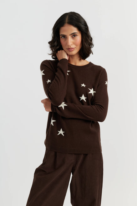 Chocolate Wool-Cashmere Star Sweater