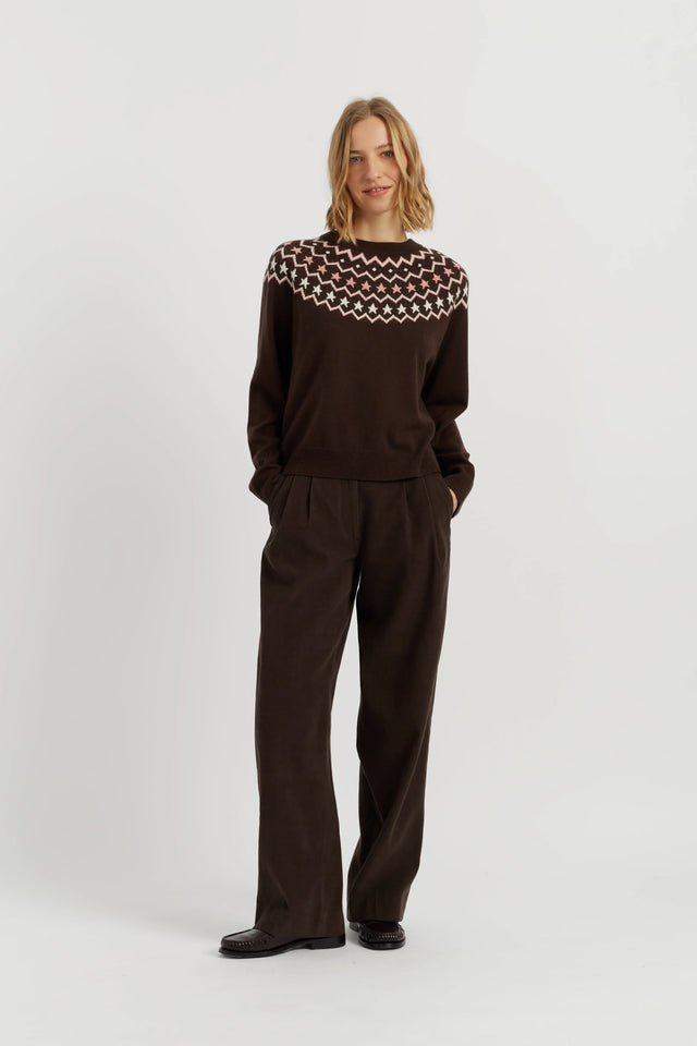 Chocolate Wool-Cashmere Fair Isle Sweater image 2