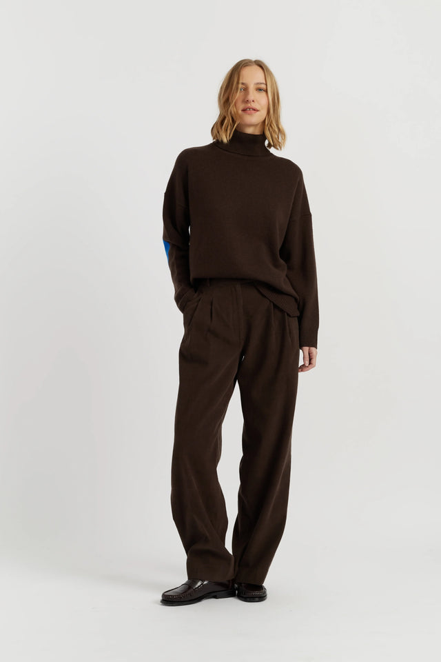 Chocolate Wool-Cashmere Elbow Patch Rollneck Sweater image 3
