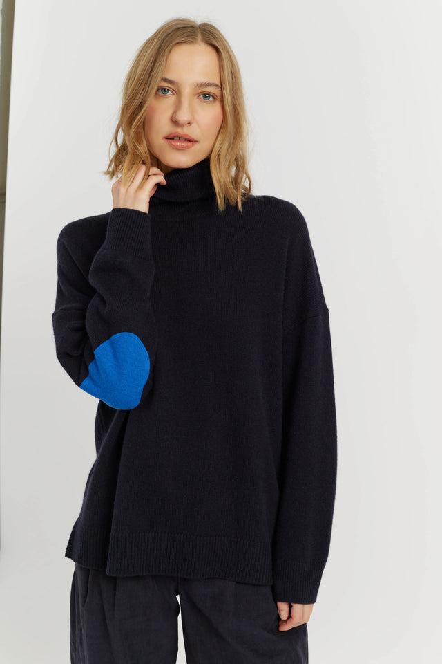 Navy Wool-Cashmere Elbow Patch Rollneck Sweater image 2