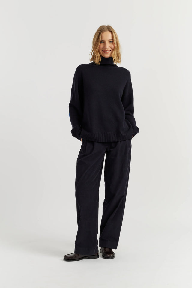 Navy Wool-Cashmere Elbow Patch Rollneck Sweater image 3