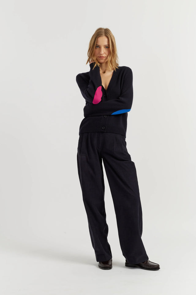 Navy Wool-Cashmere Elbow Patch Cardigan image 2