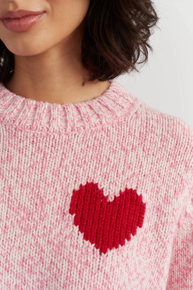 Salmon-Melange Merino Heart Sweater image 2