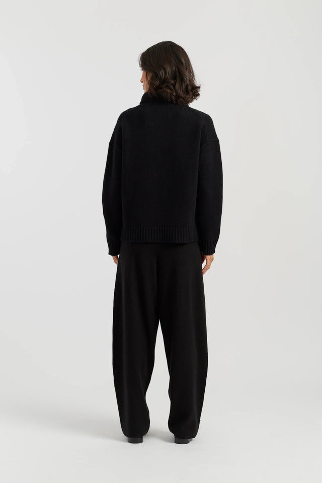 Black-Melange Merino Heart Rollneck Sweater image 4