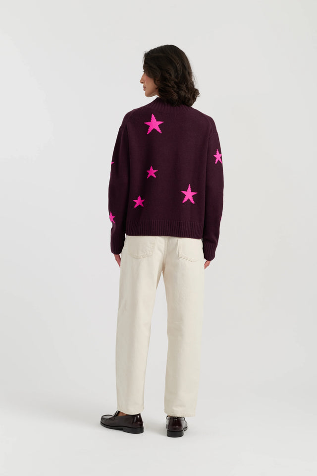 Aubergine Wool-Cashmere Star Rollneck Sweater image 3