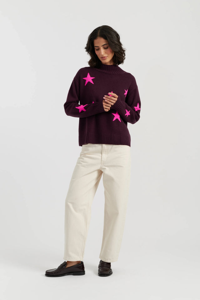 Aubergine Wool-Cashmere Star Rollneck Sweater image 2