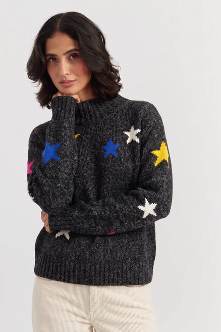 Black Wool-Cashmere Star Rollneck Sweater