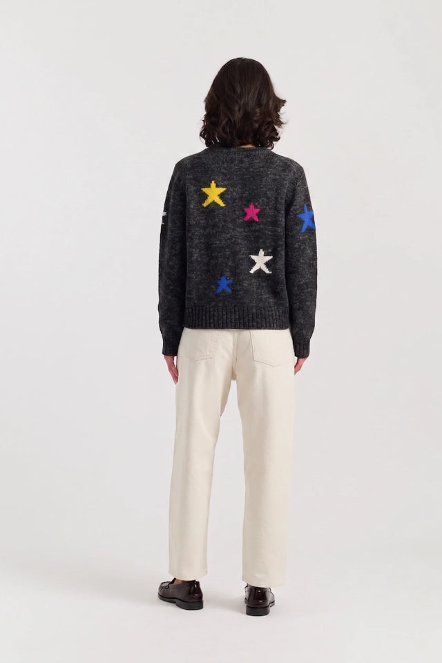 Black Wool-Cashmere Star Round-neck Cardigan image 2
